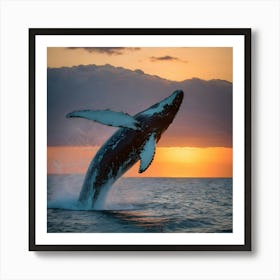 Humpback Whale Breaching At Sunset 20 Art Print