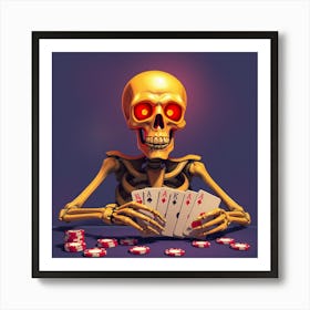 Skeleton Playing Poker Art Print