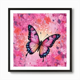 Butterfly In Pink Flowers Art Print