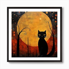 Black Cat In The Forest Art Print