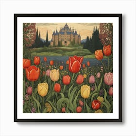 Tulips And Castle 4 Art Print