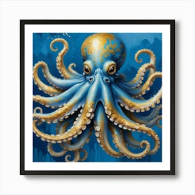 Octopus Blue And Gold Animal Art Print 3 Art Print