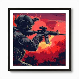 Soldier In Action 3 Art Print