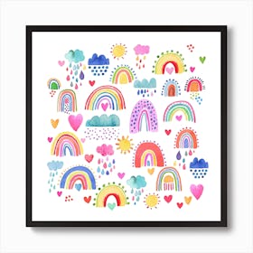 Lovely Happy Rainbows Sun Colourful Square Art Print