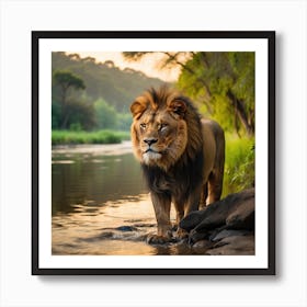 Lion In The River Art Print