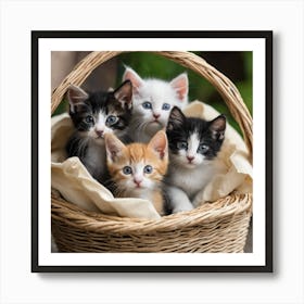 Kittens In A Basket Art Print