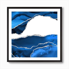 Royal Blue & Silver Agate Texture 08 Art Print