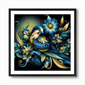 Eagles And Flowers 5 Art Print