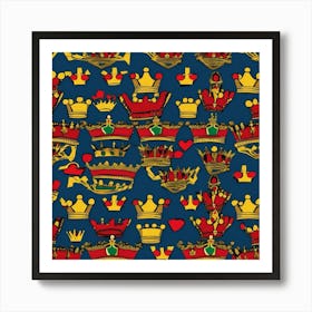 Crowns On A Blue Background Art Print