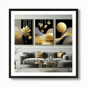 Gold And Black Abstract Painting Art Print