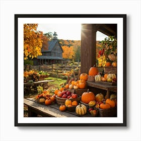 An Organic Farm During A Jubilant Fall Festival Apple And Pumpkin Decorations Adorn The Table A Co (4) Art Print