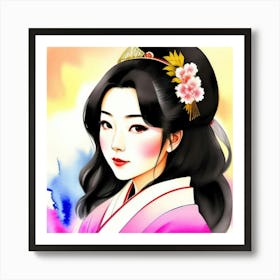 Traditional Clothes Japan Geisha Woman Art Print