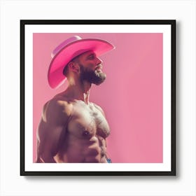Bad Sexy Cowboy In Pink Hat Art Print