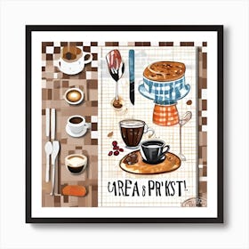 Coffee Breakfast Illustration Colorful Wall Art Checkerboard Illustration Printable Art Kitchen Art Print Breakfast At Cafe Poster N4onvamu Upscaled Art Print