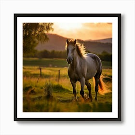 Grass Wild Horse Pasture Sun Romanian Horse Country Calf Rural Farm White Cloud Nature (2) Art Print