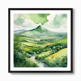 Green Sky art Watercolor Art Print