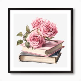 Roses On Books Art Print