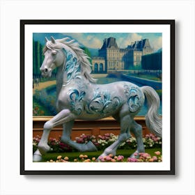 White Horse In A Garden Art Print