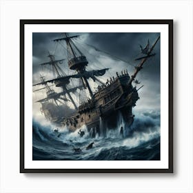 Pirate Ship In Rough Seas Art Print