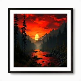 Sunset In The Mountains,Tranquil scene sunset paints nature beauty on mountain Art Print
