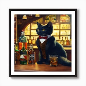 Cat At The Bar Art Print