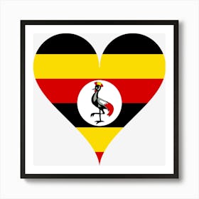 Heart Love Flag Uganda East Africa Heart Shaped Crane Grey Crowned Crane Art Print