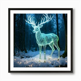 Firefly Firefly, Robotic, Whimsical, Teal, Deer, Ceramic, Metal, Robot, Body, Features, Ice, Forest, (3) Art Print