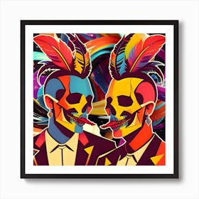 Two Skulls With Feathers Art Print