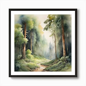 Watercolor Of A Forest Art Print