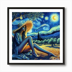 Woman Under Olive Tree Art Print