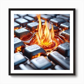 Fire On A Computer Keyboard Art Print