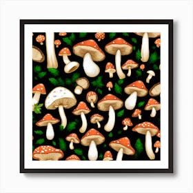 Seamless Mushroom Pattern Art Print