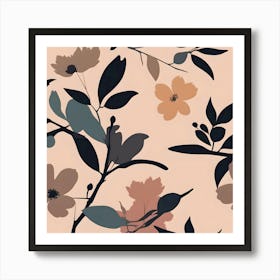 Branches, Leaves and Flowers in Pastel Earth Colors Art Print