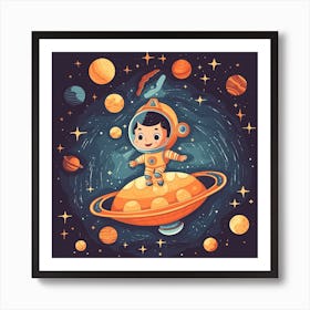 Astronaut Illustration Kids Room 1 Art Print