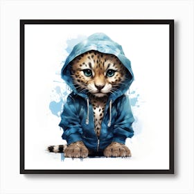 Watercolour Cartoon Jaguar In A Hoodie Art Print