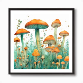 Mushrooms In The Field Art Print