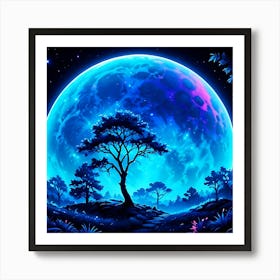 Full Moon blue Art Print