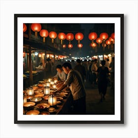 Chinese Market At Night Art Print