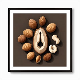 Almonds On A Brown Background 1 Art Print