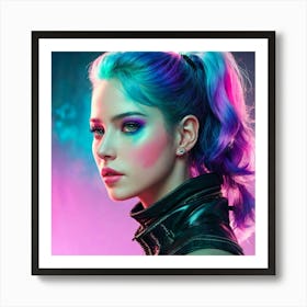 Girl With Colorful Hair 2 Art Print