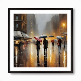 People Walking In The Rain Art Print