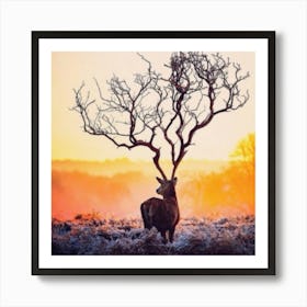 Deer At Sunset Art Print