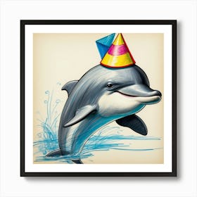 Dolphin With Party Hat Art Print