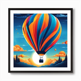 Hot Air Balloon, Adventure travel, hot air balloon, Balloon, Flying, Colorful, Beautiful, Adventure, Tranquility, vector art, digital art, Colorful hot air balloon in the sky,  Art Print