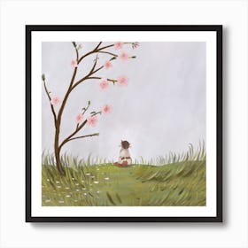 Cat Waiting For Flowers Blossoming Square Art Print