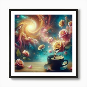 Coffee And Roses Art Print