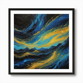 Blue And Yellow Night Sky Art Print