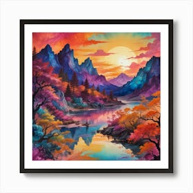 Sunset In The Mountains 2 Art Print