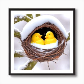 Two Yellow Chicks In A Nest Art Print