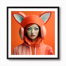 Girl In A Fox Costume Art Print